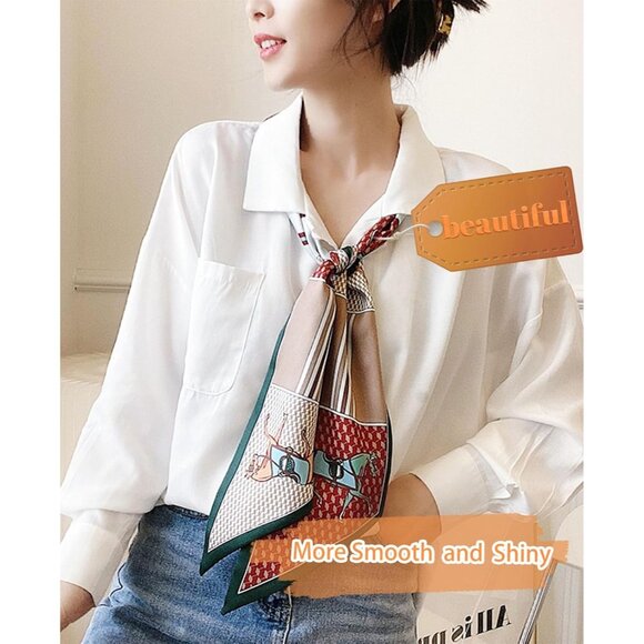 Women's Green Horse Fashion Oblique Angle Silk Neck Scarf Printed Scarves - Picture 5 of 7